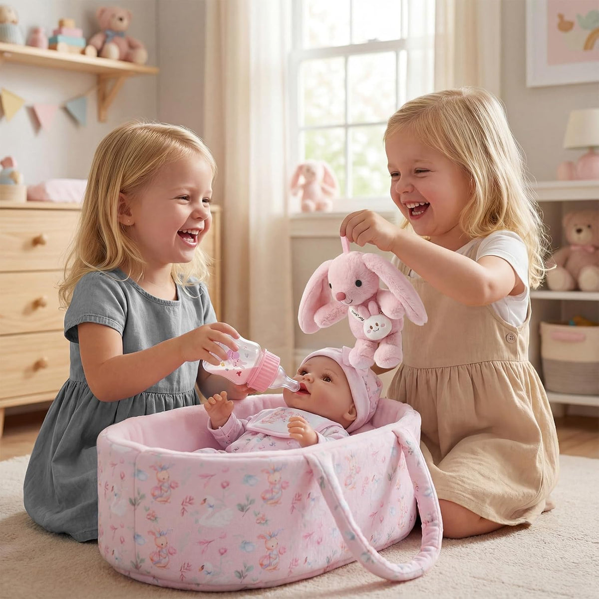 BABESIDE 8 Pcs Baby Doll Clothes Set with Bassinet for 12-15 Inch Dolls