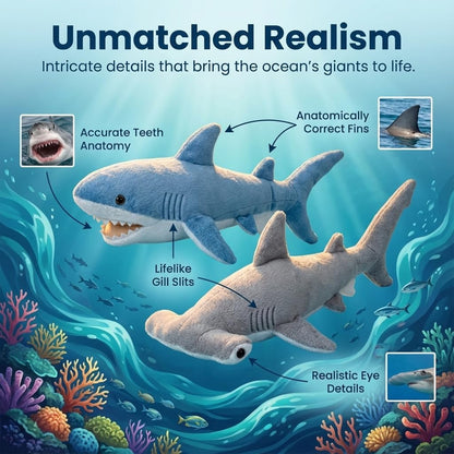 Large Plush Shark Stuffed Animals (2-Pack) 14-In Mako & 13 Inch Hammerhead
