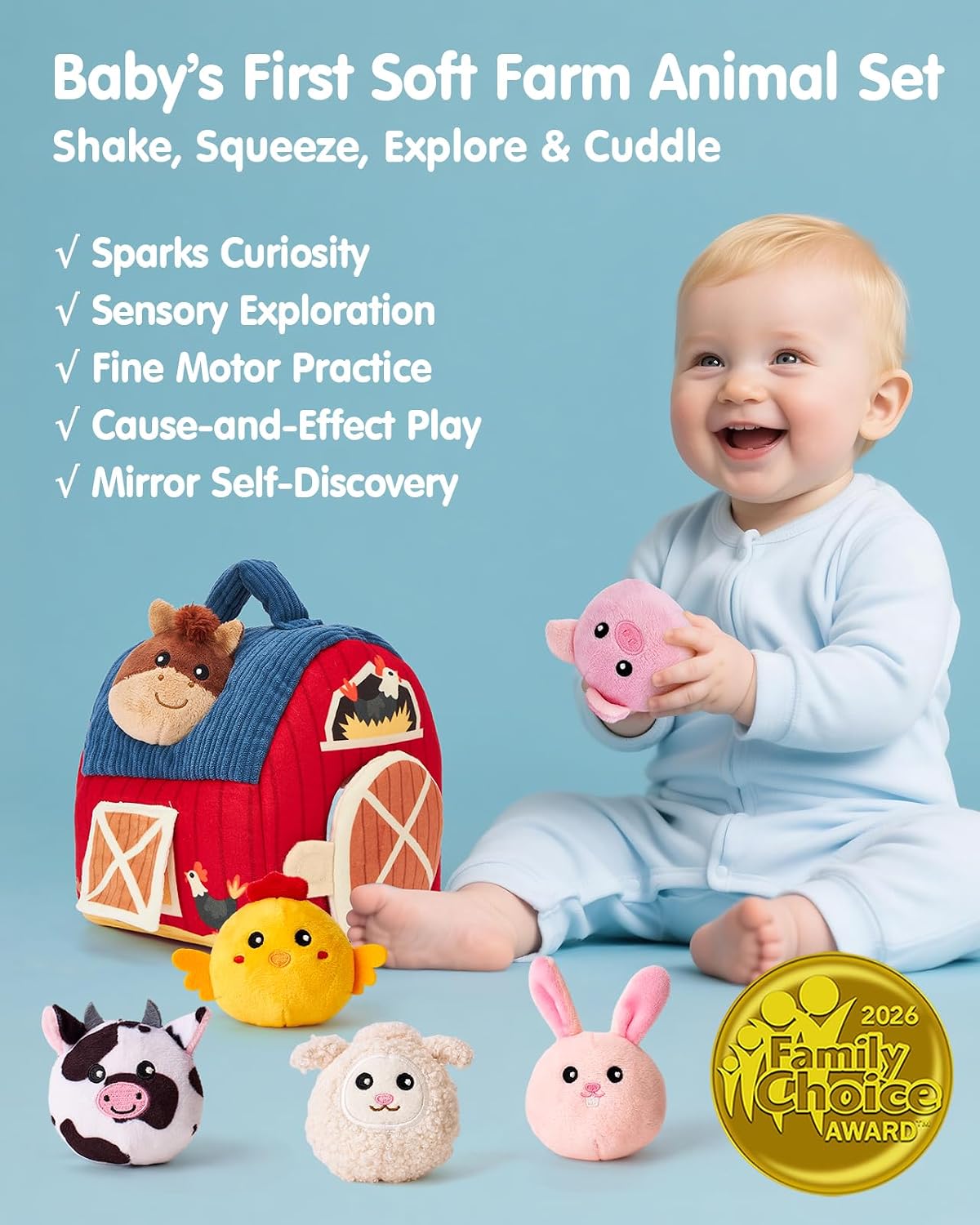 hahaland Baby Toys 6-12 Months - Surprise Barn Stuffed Farm Animals Plush