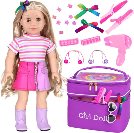 Ecore Fun 18 Inch Doll Accessories Set, Hair Styling Kit with Storage Bag