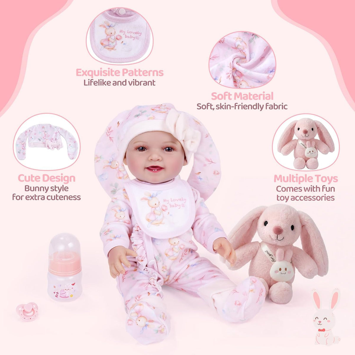 BABESIDE 8 Pcs Baby Doll Clothes Set with Bassinet for 12-15 Inch Dolls