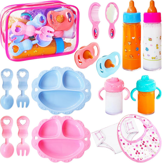 17 Pcs Baby Doll Accessories Magic Bottle set,Pretend Play Feeding Toy