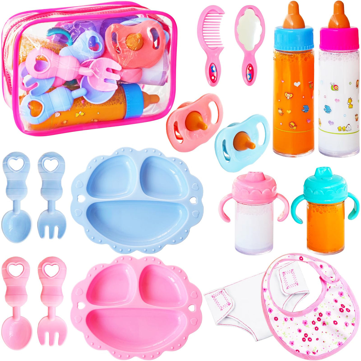 17 Pcs Baby Doll Accessories Magic Bottle set,Pretend Play Feeding Toy
