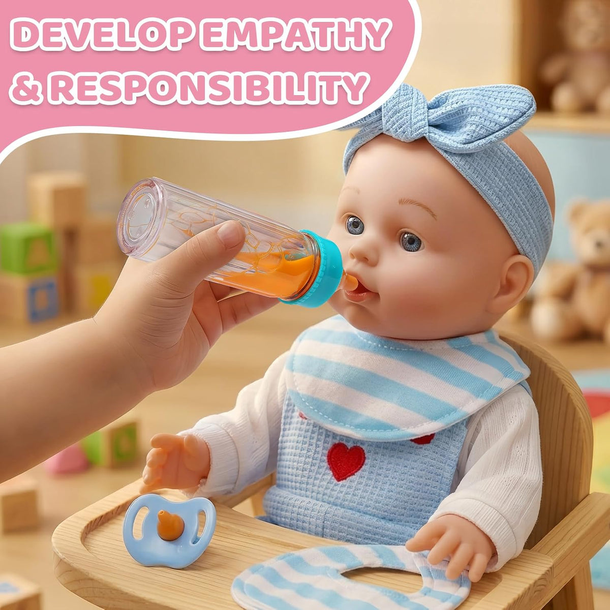 15 Pcs Baby Doll Accessories Set, Pretend Play Game Gift for Girls Age 3+