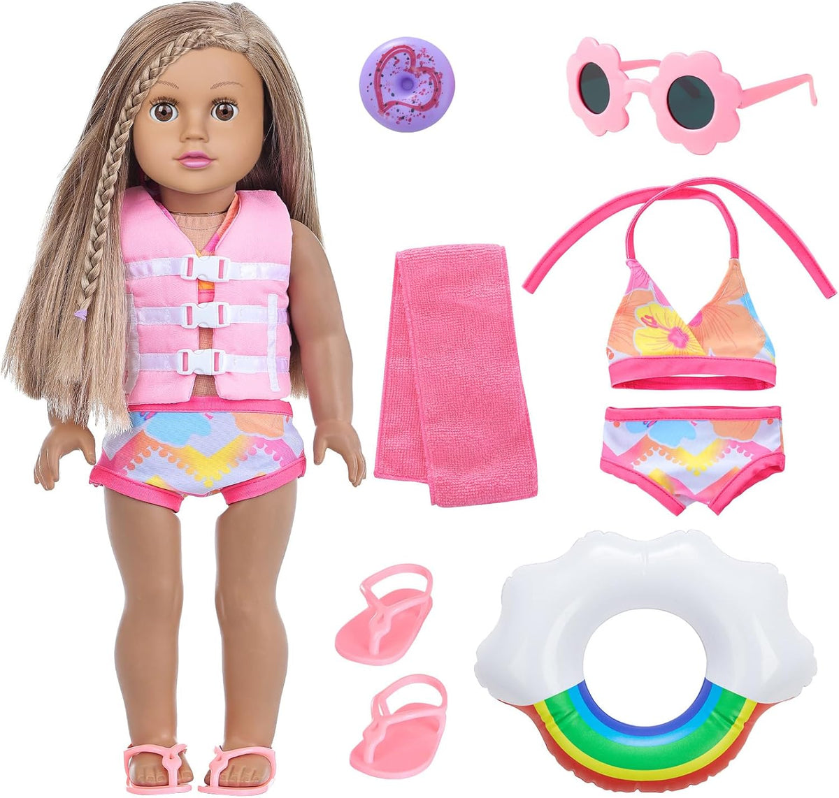 18 inch Girl Doll Accessories-Travel Luggage Play Set for 18 Inch Girl Dolls Include Case,Doll Swimming Suit,Ring,Sunglasses,Camera,etc.