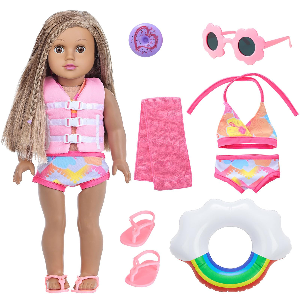 18 inch Girl Doll Accessories-Travel Luggage Play Set for 18 Inch Girl Dolls Include Case,Doll Swimming Suit,Ring,Sunglasses,Camera,etc.