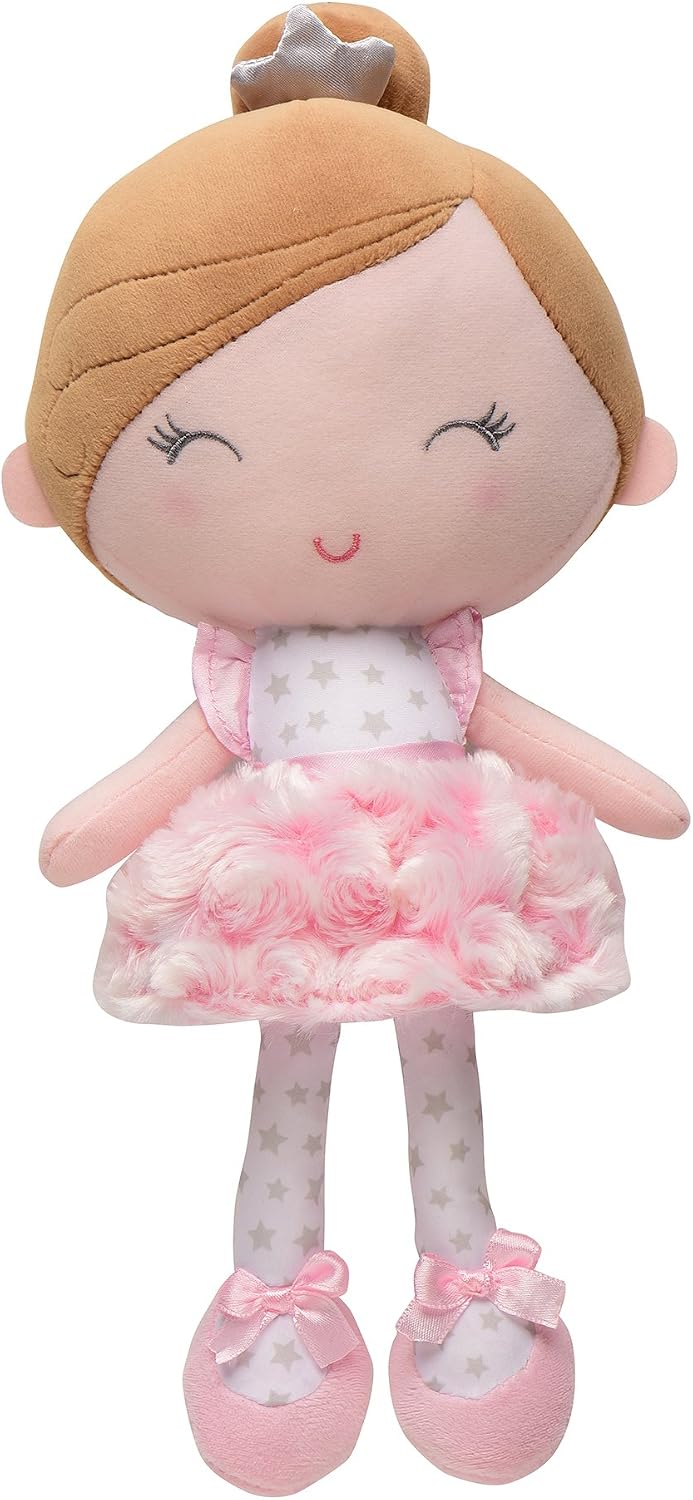 Baby Starters Plush Baby Doll with Rattle, Brunette Olivia, Pink, 9 inch