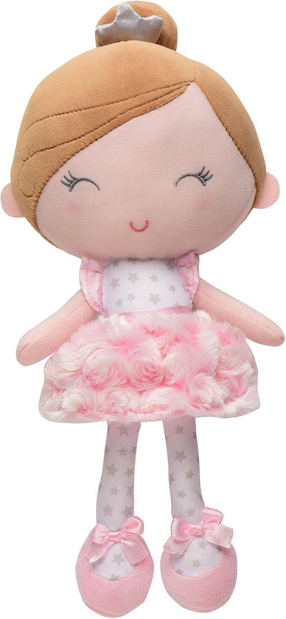 Baby Starters Plush Baby Doll with Rattle, Brunette Olivia, Pink, 9 inch