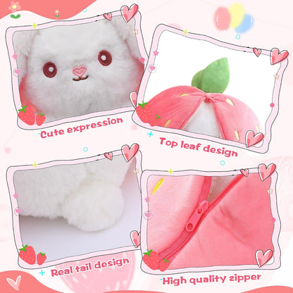 MIAODAM Strawberry Bunny Stuffed Animal,Reversible Cute Bunny Rabbit Plush