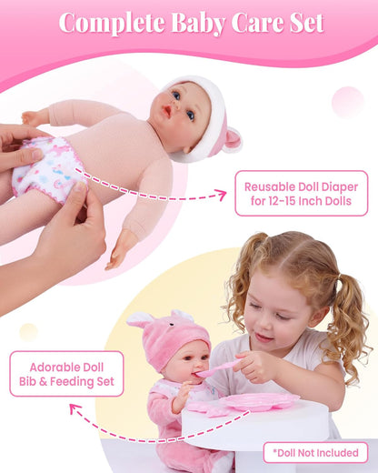 BABESIDE Baby Doll Accessories, 10 Pcs Doll Diaper Bag with Magic Bottles
