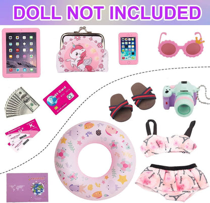 18 inch Girl Doll Accessories-Travel Luggage Play Set for 18 Inch Girl Dolls Include Case,Doll Swimming Suit,Ring,Sunglasses,Camera,etc.