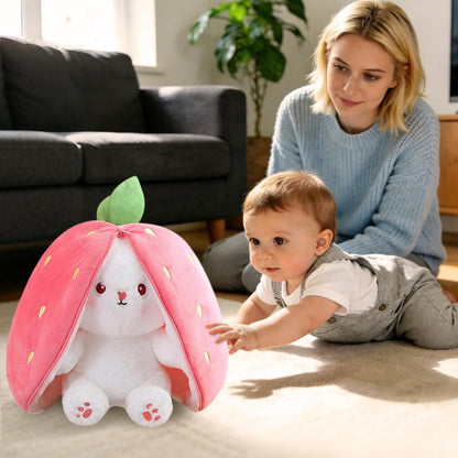 MIAODAM Strawberry Bunny Stuffed Animal,Reversible Cute Bunny Rabbit Plush