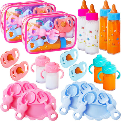 17 Pcs Baby Doll Accessories Magic Bottle set,Pretend Play Feeding Toy