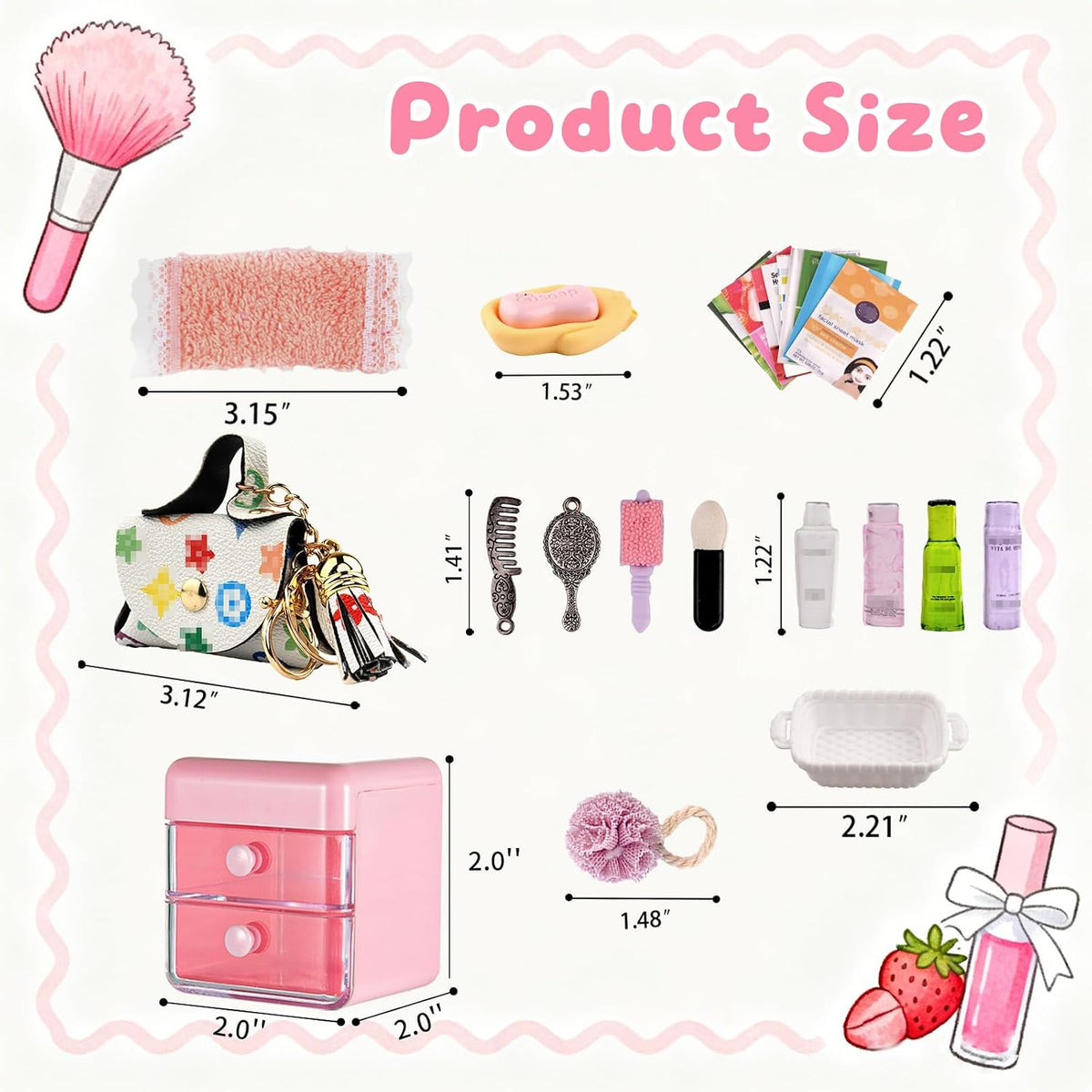 72Pcs Dollhouse Mini Jewelry Storage Case Handbag Towel Cosmetic Set