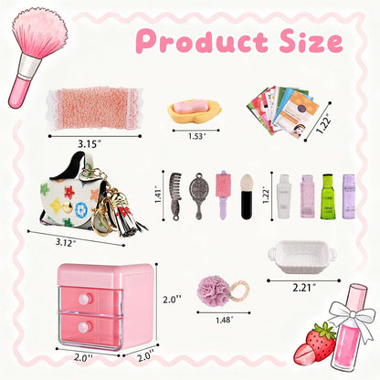 72Pcs Dollhouse Mini Jewelry Storage Case Handbag Towel Cosmetic Set