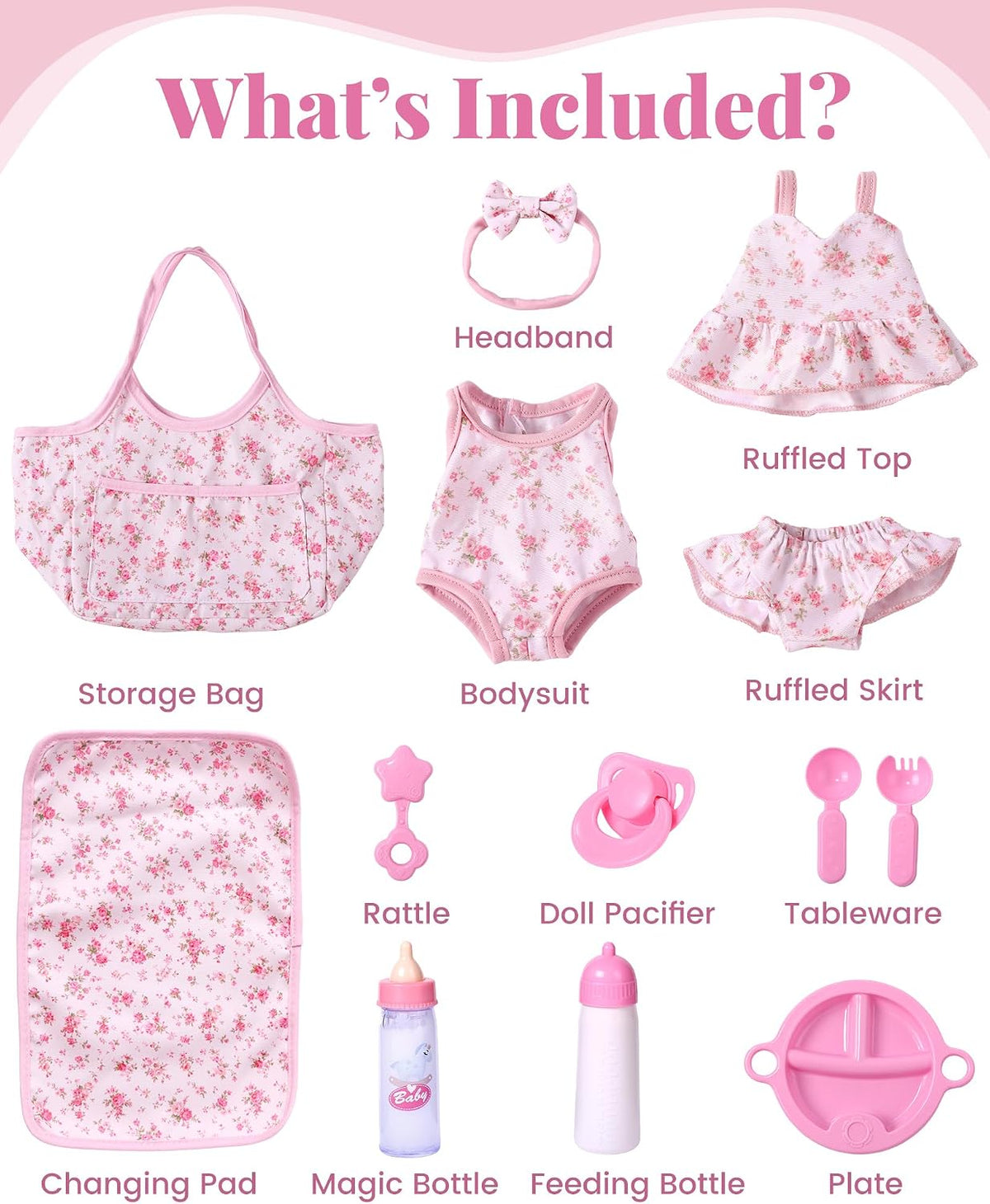 BABESIDE 13 Pcs Baby Doll Clothes and Accessories Set for 8-10 inch Dolls