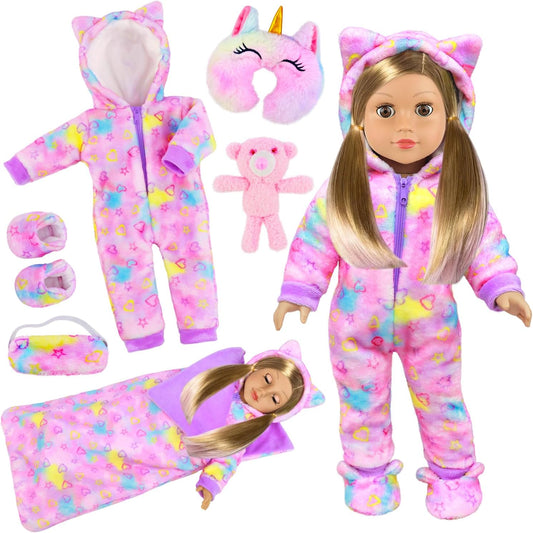 Ecore Fun 18 Inch Doll Clothes & Sleeping Bag Set, Fits American Style Doll