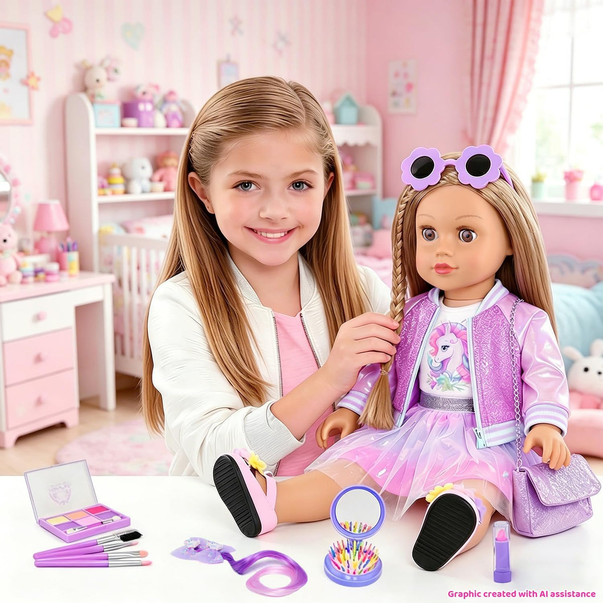 UNICORN ELEMENT American 18 Inch Doll Clothes & Makeup Accessories