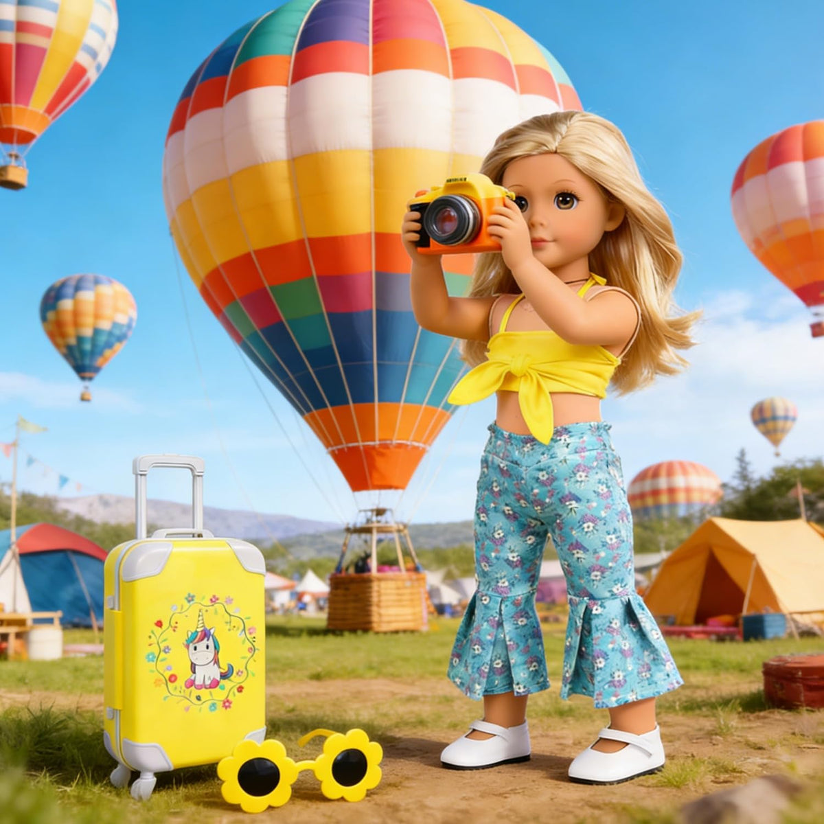 ebuddy 18 inch Doll Clothes and Accessories-Travel Suitcase Set with Fashion Outfit & Pretend Play Accessories Fit for 18" Girl Dolls (No Doll)