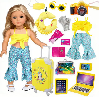 ebuddy 18 inch Doll Clothes and Accessories-Travel Suitcase Set with Fashion Outfit & Pretend Play Accessories Fit for 18" Girl Dolls (No Doll)