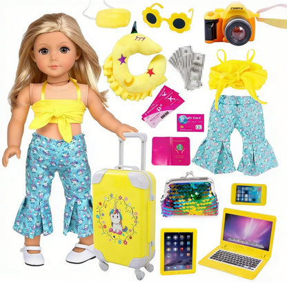ebuddy 18 inch Doll Clothes and Accessories-Travel Suitcase Set with Fashion Outfit & Pretend Play Accessories Fit for 18" Girl Dolls (No Doll)