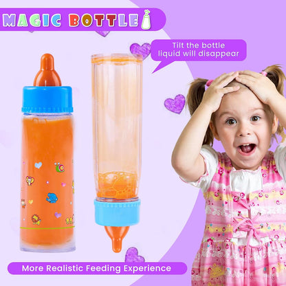 SCOM Baby Doll Bottle Accessories - 6 Pcs Magic Milk Feeding Toys Purple