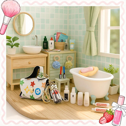 72Pcs Dollhouse Mini Jewelry Storage Case Handbag Towel Cosmetic Set