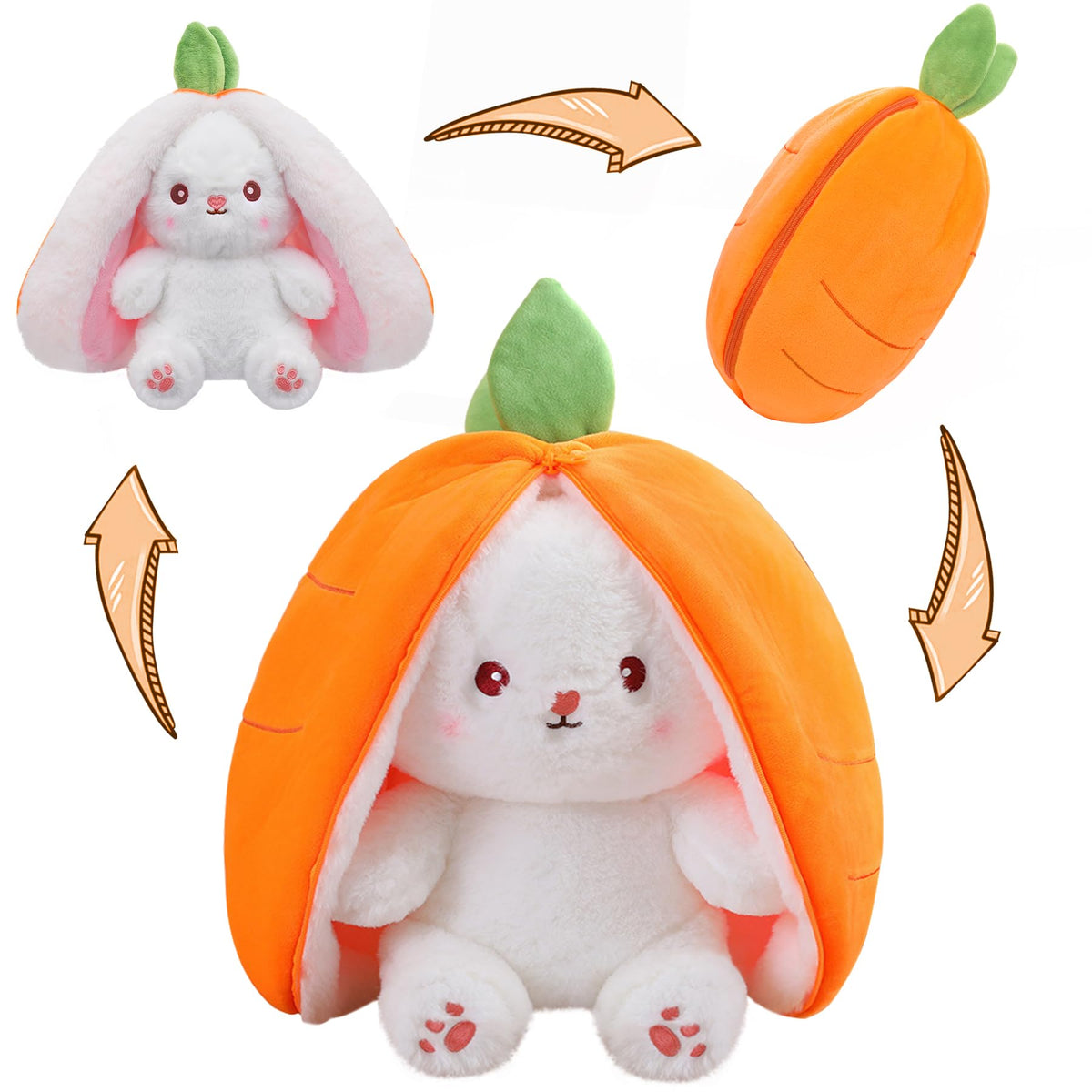 MIAODAM Strawberry Bunny Stuffed Animal,Reversible Cute Bunny Rabbit Plush
