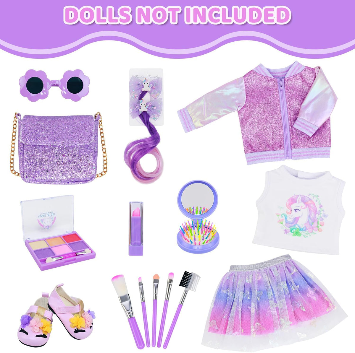 UNICORN ELEMENT American 18 Inch Doll Clothes & Makeup Accessories