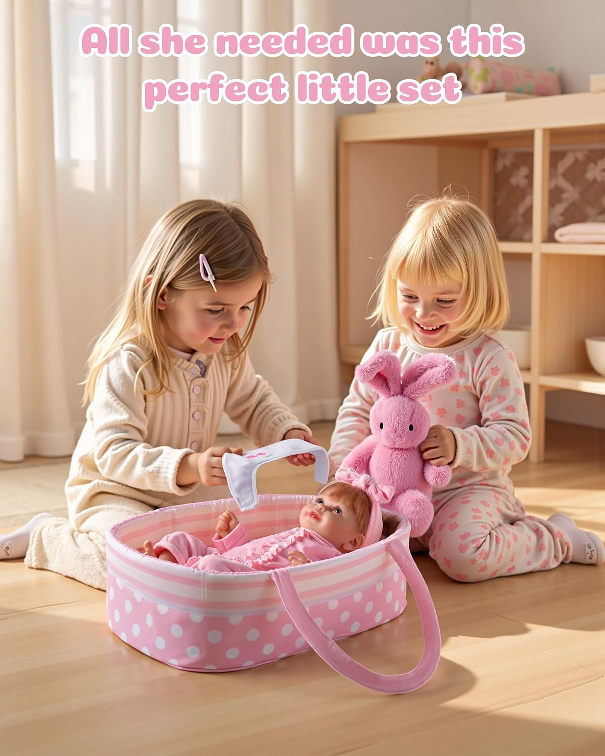 BABESIDE 8PCS Baby Doll Accessories Set with Bassinet for 17-22 Inch Dolls