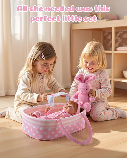 BABESIDE 8PCS Baby Doll Accessories Set with Bassinet for 17-22 Inch Dolls