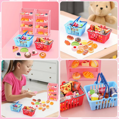 50Pcs Miniature Food Drinks Bottle Soda Pop Cans, Pretend Play Mini Kitchen Game Party Accessories Toys Hamburg Cake Ice Cream for 1/12 Doll House