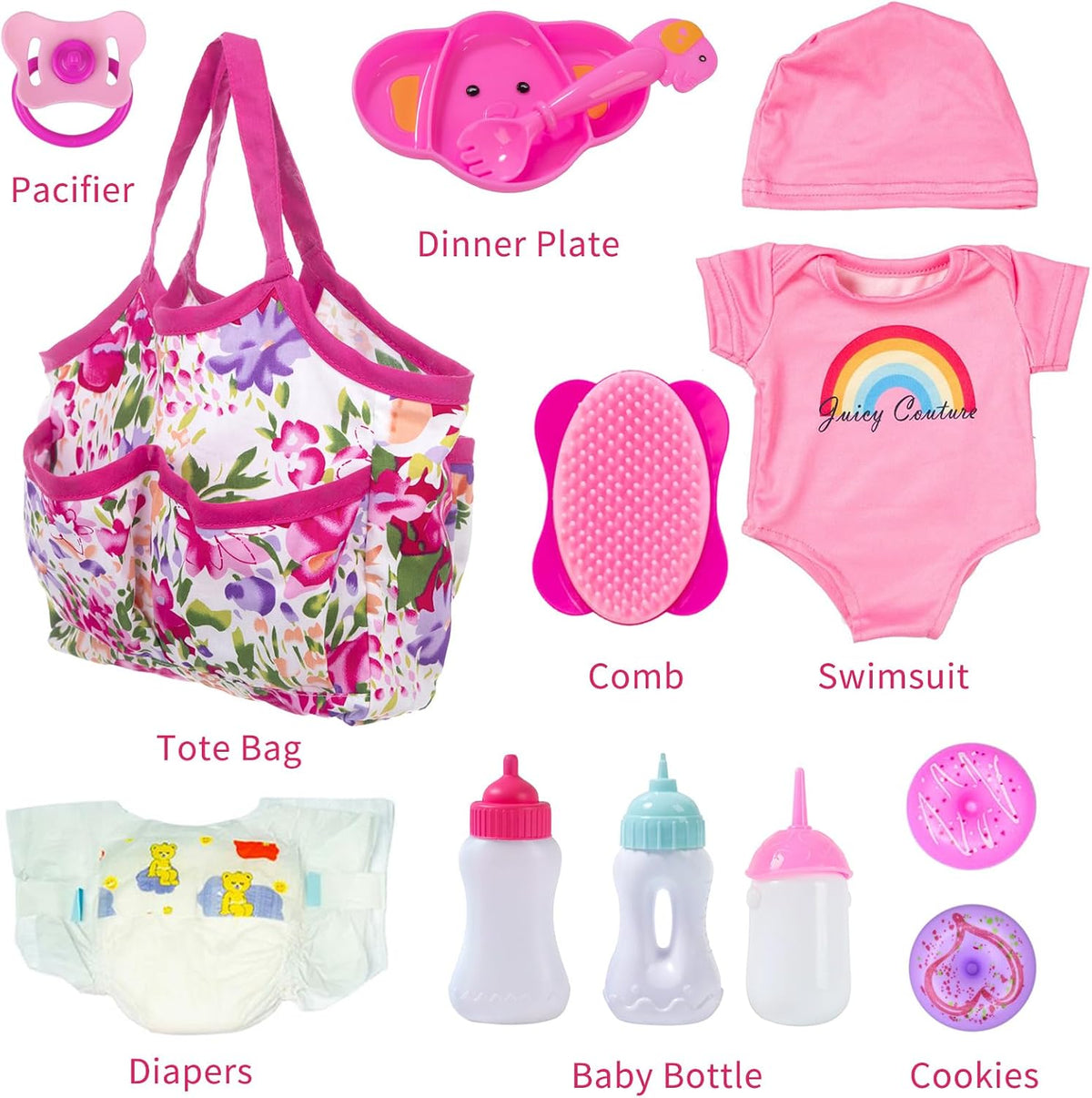 Ecore Fun 13 Piece Baby Doll Accessories Feeding and Caring Set