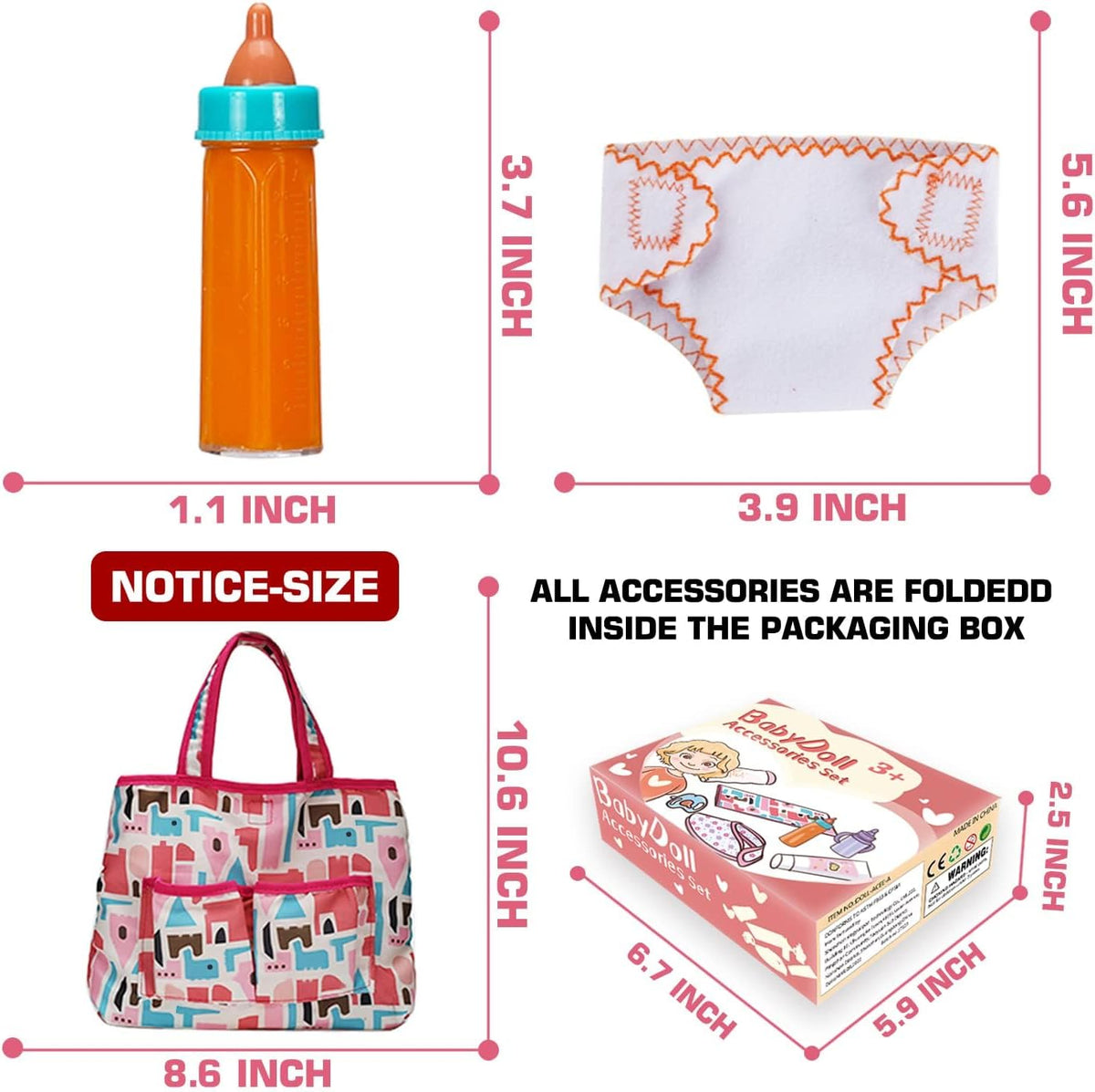 14 Pack Baby Doll Feeding and Caring Set with Diaper Bag