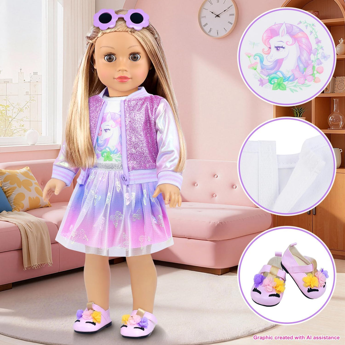 UNICORN ELEMENT American 18 Inch Doll Clothes & Makeup Accessories