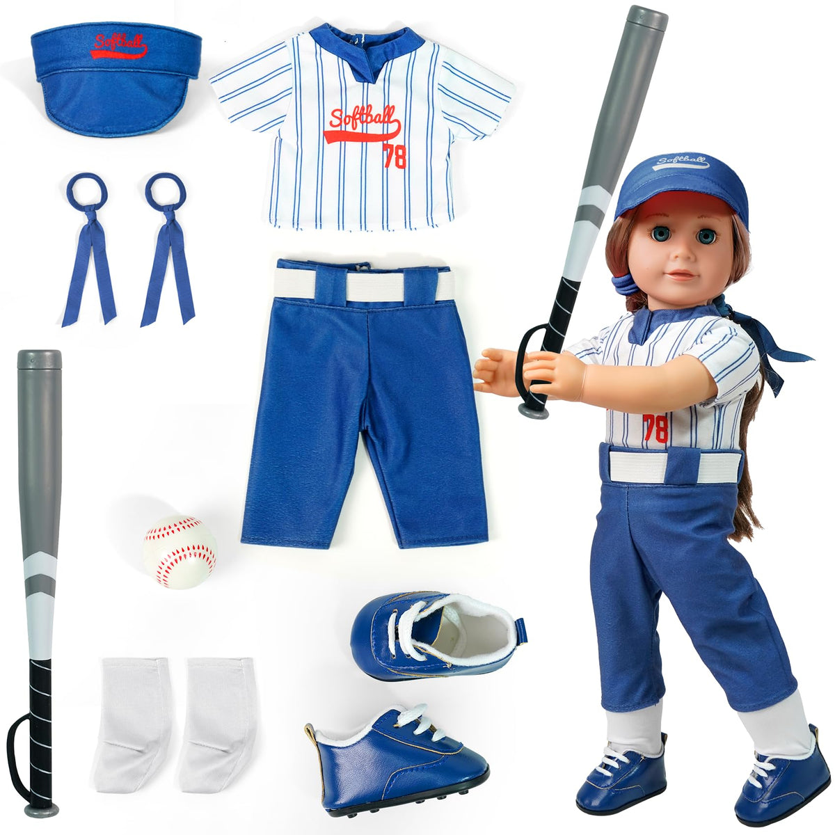 ARTST American18 Inch Doll Softball Accessories and Clothes Outfit Set
