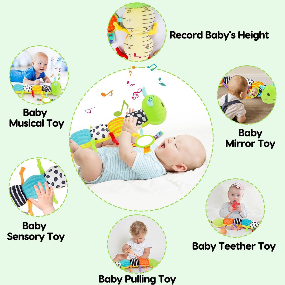 Baby Toys 0-6 Months Musical Stuffed Caterpillar Newborn Tummy Time Toys