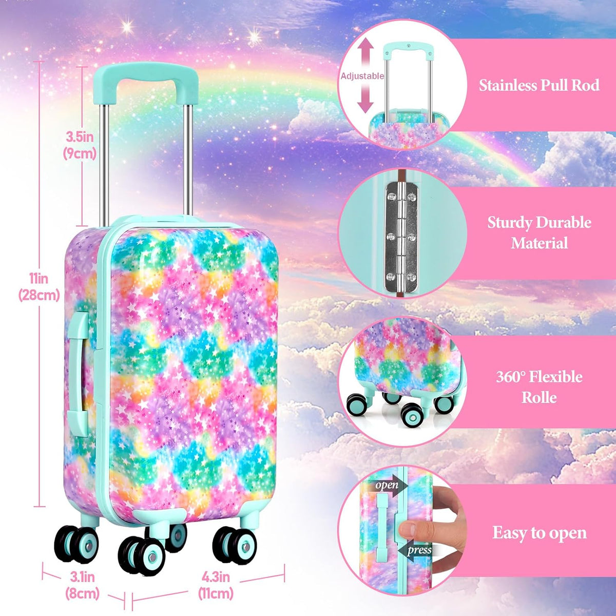 ARTST American 18 Inch Doll Suitcase Accessories and Clothes Outfit Set