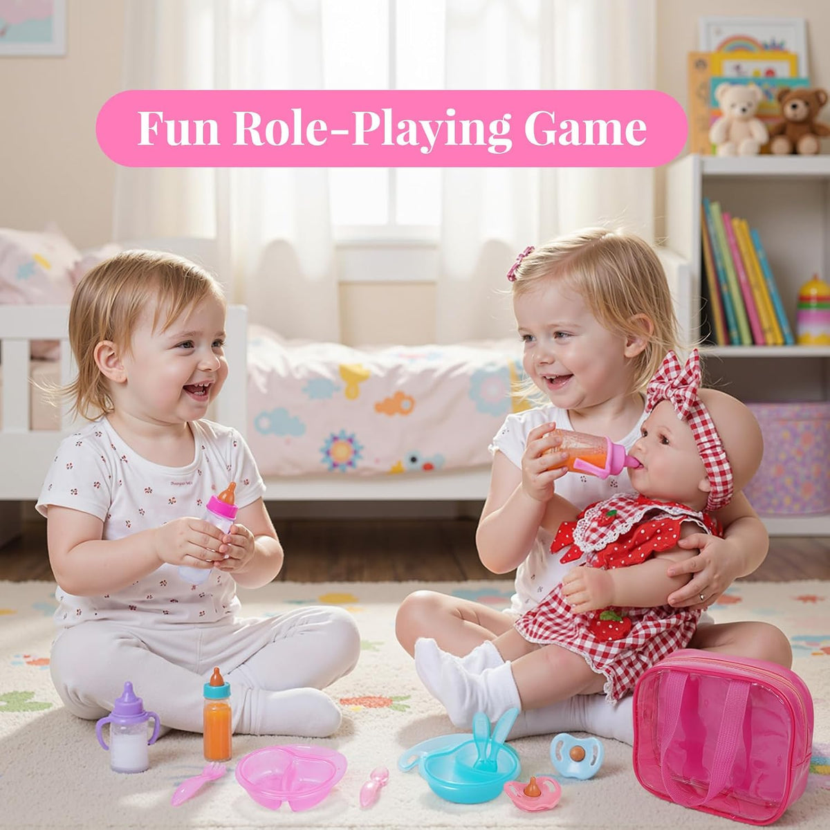 BABESIDE 13 Pcs Baby Doll Accessories Set, Magic Baby Doll Bottles and Accessories Toy Babys Bottles with Disappearing Milk, Babydoll Accessories for Girls Pretend Play Toy