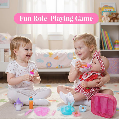 BABESIDE 13 Pcs Baby Doll Accessories Set, Magic Baby Doll Bottles and Accessories Toy Babys Bottles with Disappearing Milk, Babydoll Accessories for Girls Pretend Play Toy