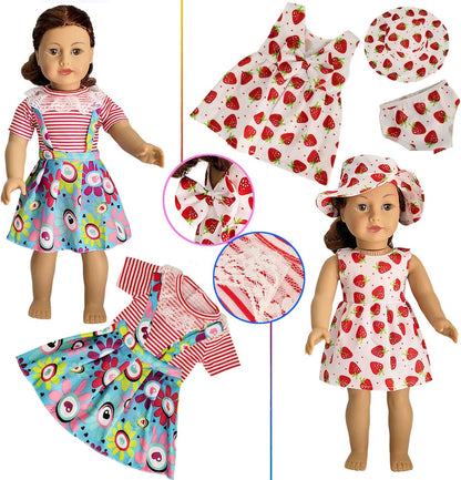 American Doll Clothes and Accessories for 18 Inch Doll, 18" Clothes Dress, Total 19 Pcs Including 8 Sets of Clothing Outfits with Shoes, Underwear, Headband, and Cap (Not Include The Doll)