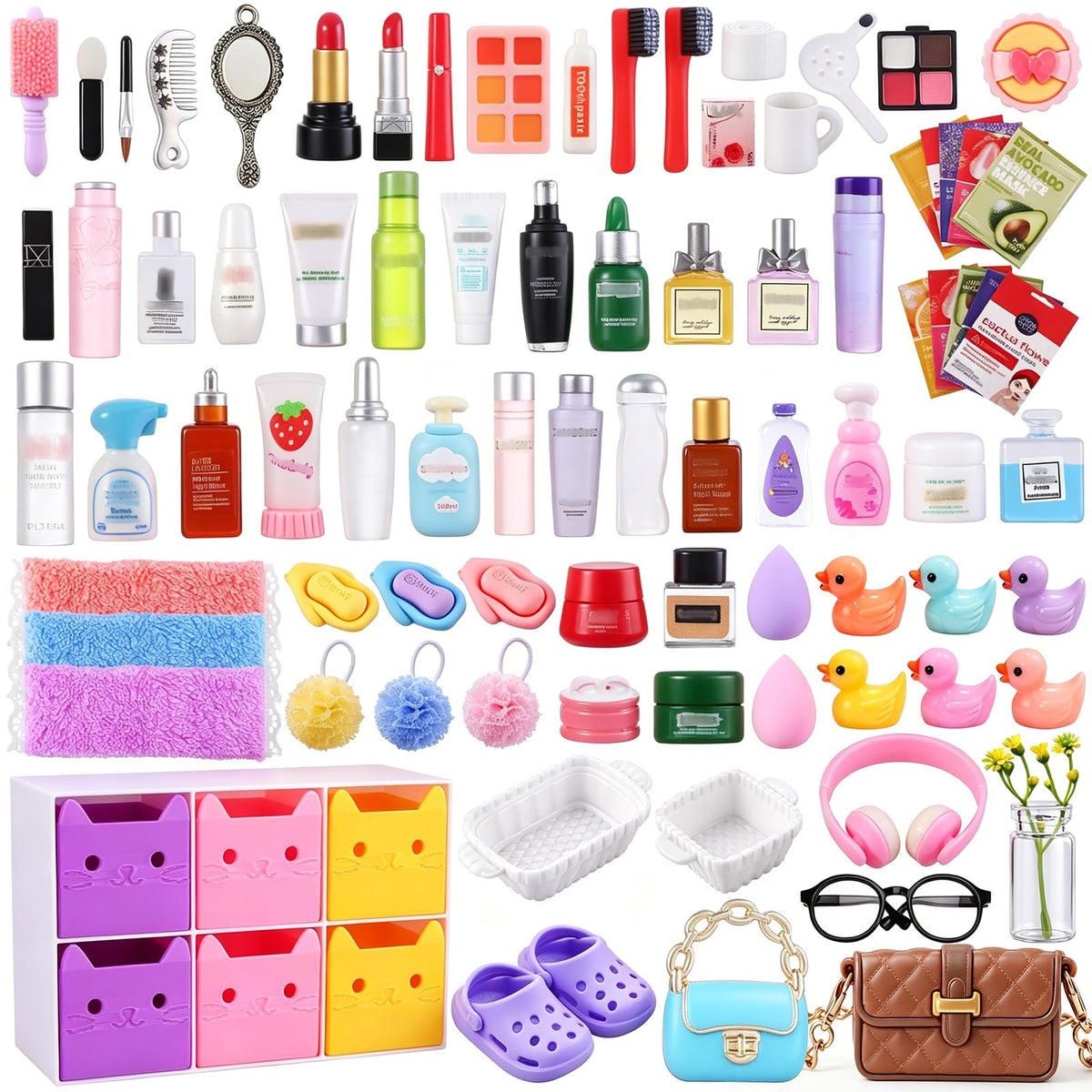75Pcs Dollhouse Mini Jewelry Storage Case Miniature Bathroom Accessories