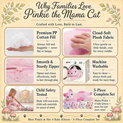 gnomantic Cat Stuffed Animals with Babies Inside, Mommy Toy for Kids