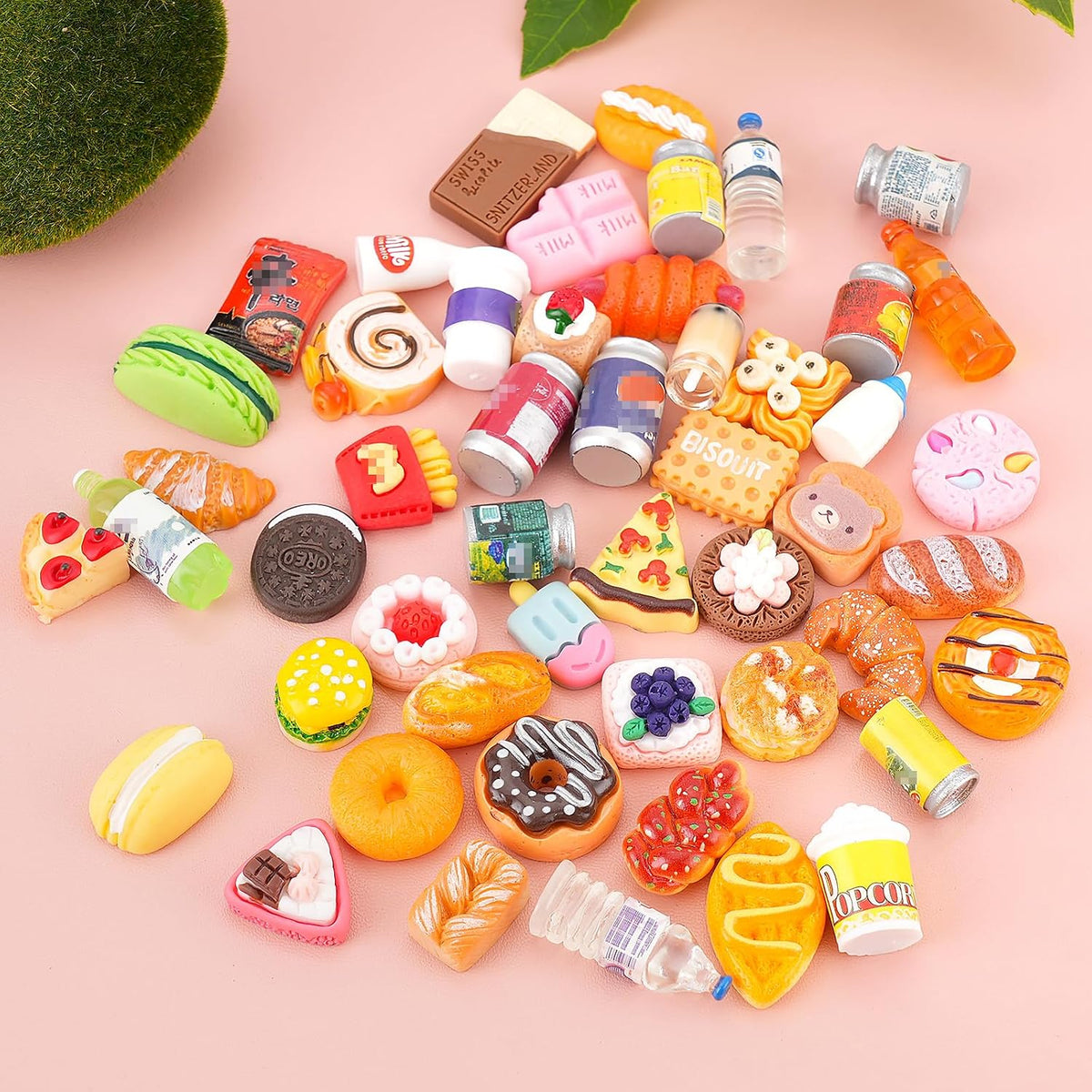 50Pcs Miniature Food Drinks Bottle Soda Pop Cans, Pretend Play Mini Kitchen Game Party Accessories Toys Hamburg Cake Ice Cream for 1/12 Doll House