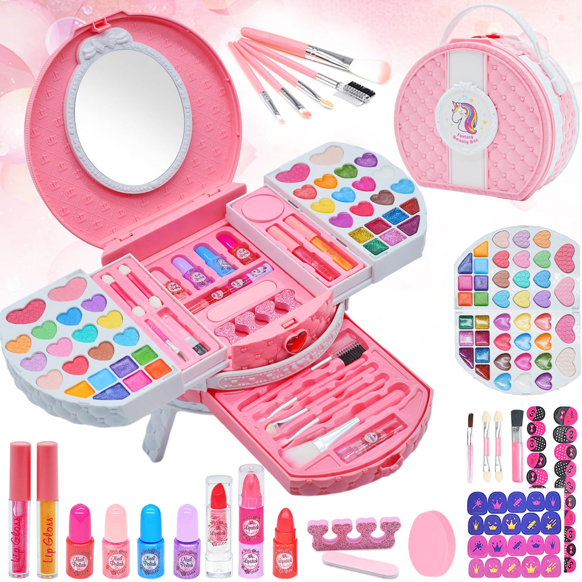 52 PCS Kids Makeup Kit, Safe and Washable Makeup for Kids Princess Toys