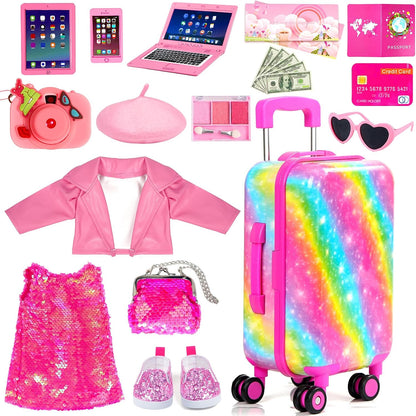 American 18 Inch Doll Suitcase Accessories Clothes Outfit with Makeup Set
