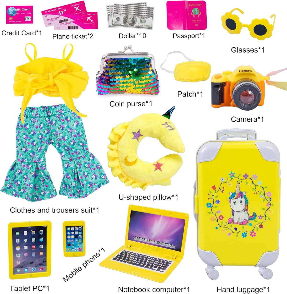 ebuddy 18 inch Doll Clothes and Accessories-Travel Suitcase Set with Fashion Outfit & Pretend Play Accessories Fit for 18" Girl Dolls (No Doll)