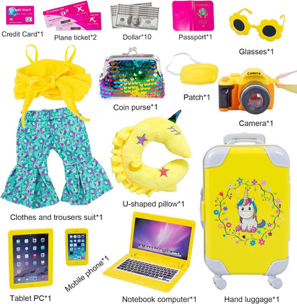 ebuddy 18 inch Doll Clothes and Accessories-Travel Suitcase Set with Fashion Outfit & Pretend Play Accessories Fit for 18" Girl Dolls (No Doll)
