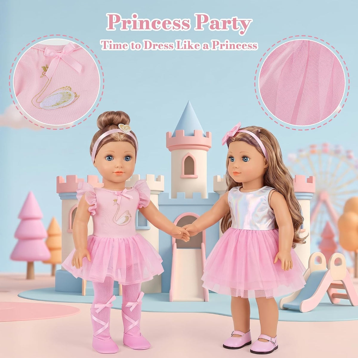 18 Pcs 18 Inch Doll Clothes & Accessories, 10 Complete Outfit Sets for American 18 Inch Dolls, Ballet Dresses, Swimsuit, Pajamas, Hat & Headbands, Dress Up Gift for Girls (No Doll, No Shoes)