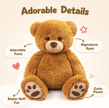 LotFancy Teddy Bear Stuffed Animals, 20 inch Soft Plush Toy, Brown